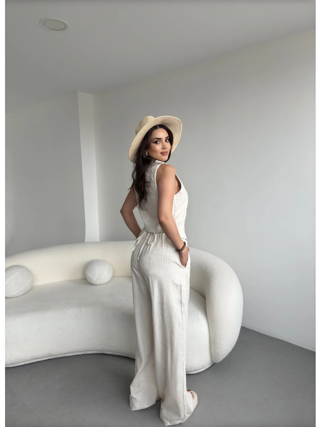 Keten Yelek Pantolon Takım