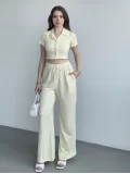 Çizgili Pantolon Crop Takım