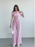 Çizgili Pantolon Crop Takım