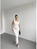 Kare Yaka Fitilli Elbise