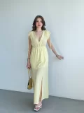 Keten Premium V Yaka Elbise