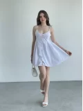Pileli Düğme Detay Elbise
