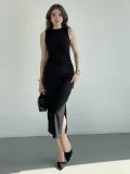 Sıfır Kol Modal Kumaş Büzgü Elbise
