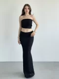 Straplez Dantelli Uzun Etek Takım
