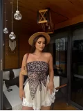 Straplez Tül Büzgülü Crop