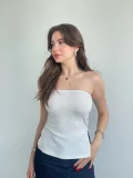 Yan Yırtmaçlı Taşlı Straplez Bluz
