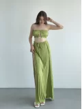 Yırtmaçlı Pilise Etek Crop Takım