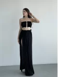 Yırtmaçlı Pilise Etek Crop Takım