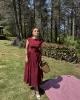 Bordo Sırt Açık Volanlı Elbise