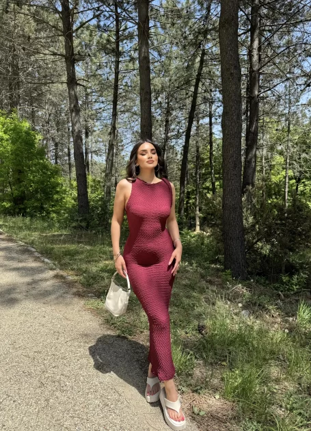 Gofre Omuz Detaylı Elbise