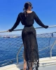 Siyah Crop Etek Pareo Takım
