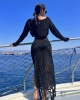 Siyah Crop Etek Pareo Takım