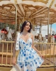 Yaprak Desen Fırfırlı Elbise