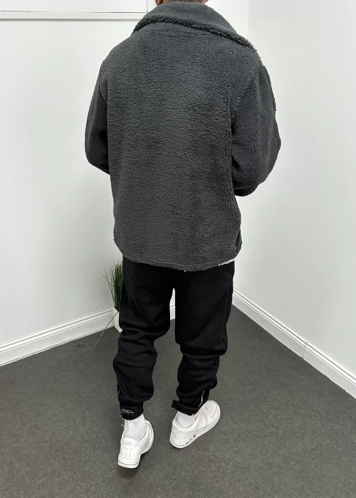 Antrasit Oversize Boğazlı Peluş Hırka
