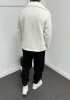 Beyaz Oversize Boğazlı Peluş Hırka