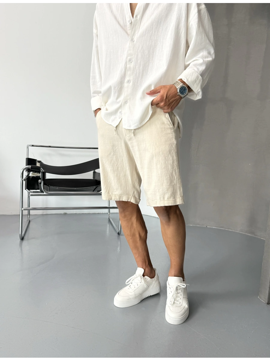Krem Premium Linen Şort