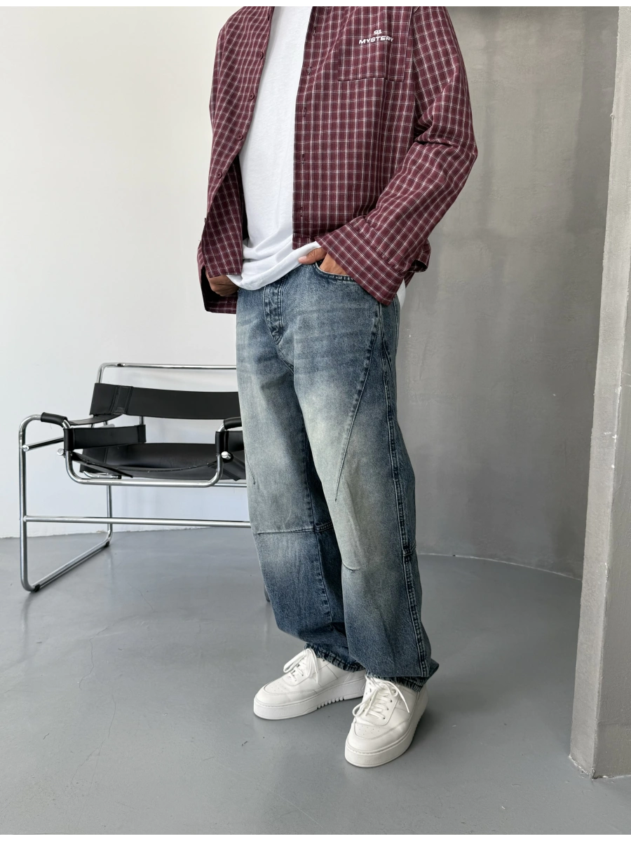 Mavi Eskitme Detaylı Denim Baggy
