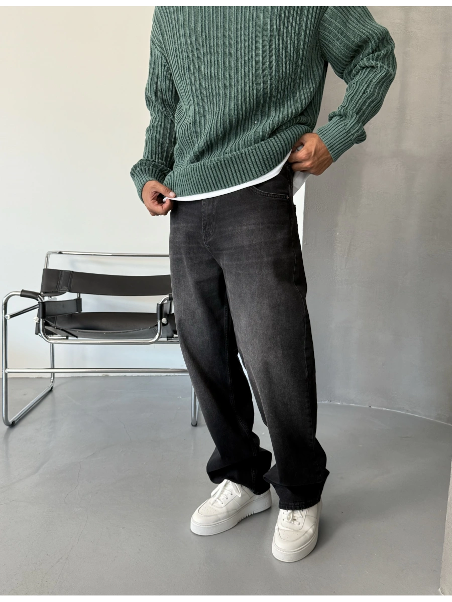 Antrasit Eskitme Denim Bol Kalıp Baggy