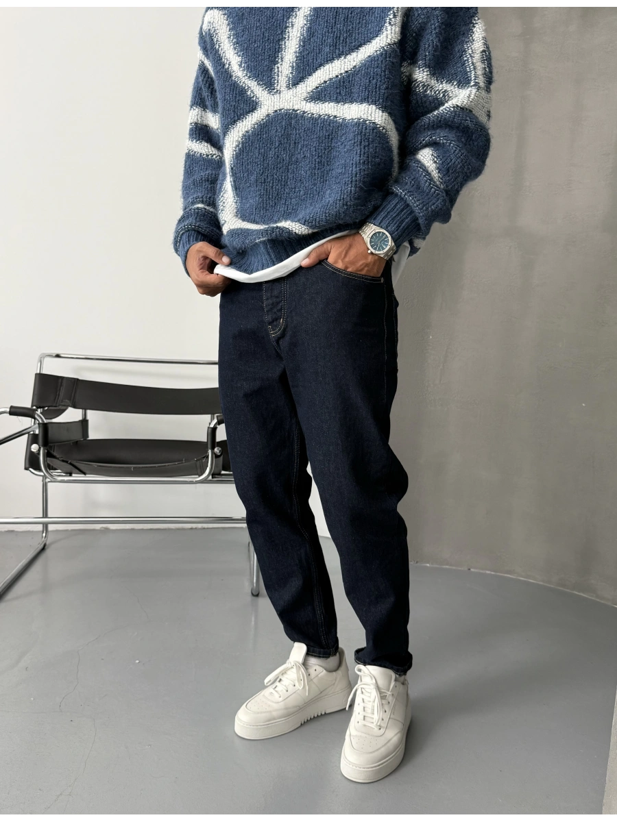 Lacivert Denim Bol Kalıp Boyfriend