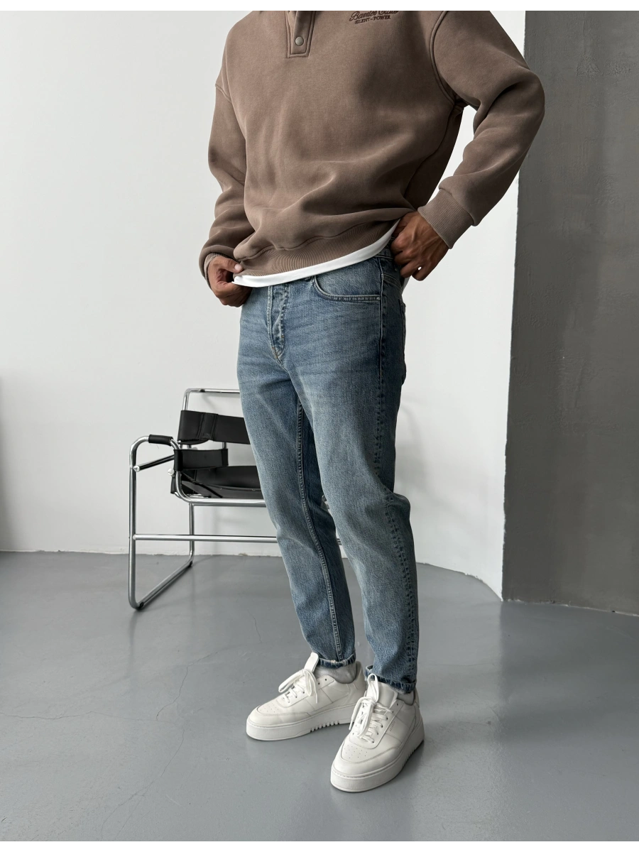 Mavi Yıkamalı Denim Boyfriend