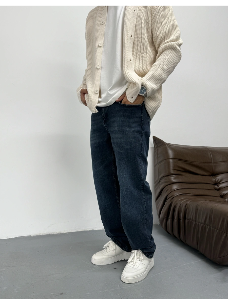 Eskitme Koyu Mavi Baggy Jean
