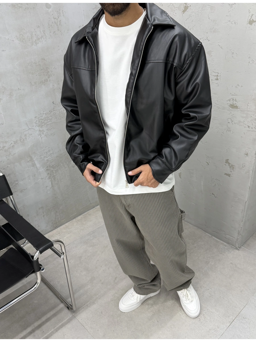 Siyah Premium Oversize Deri Ceket