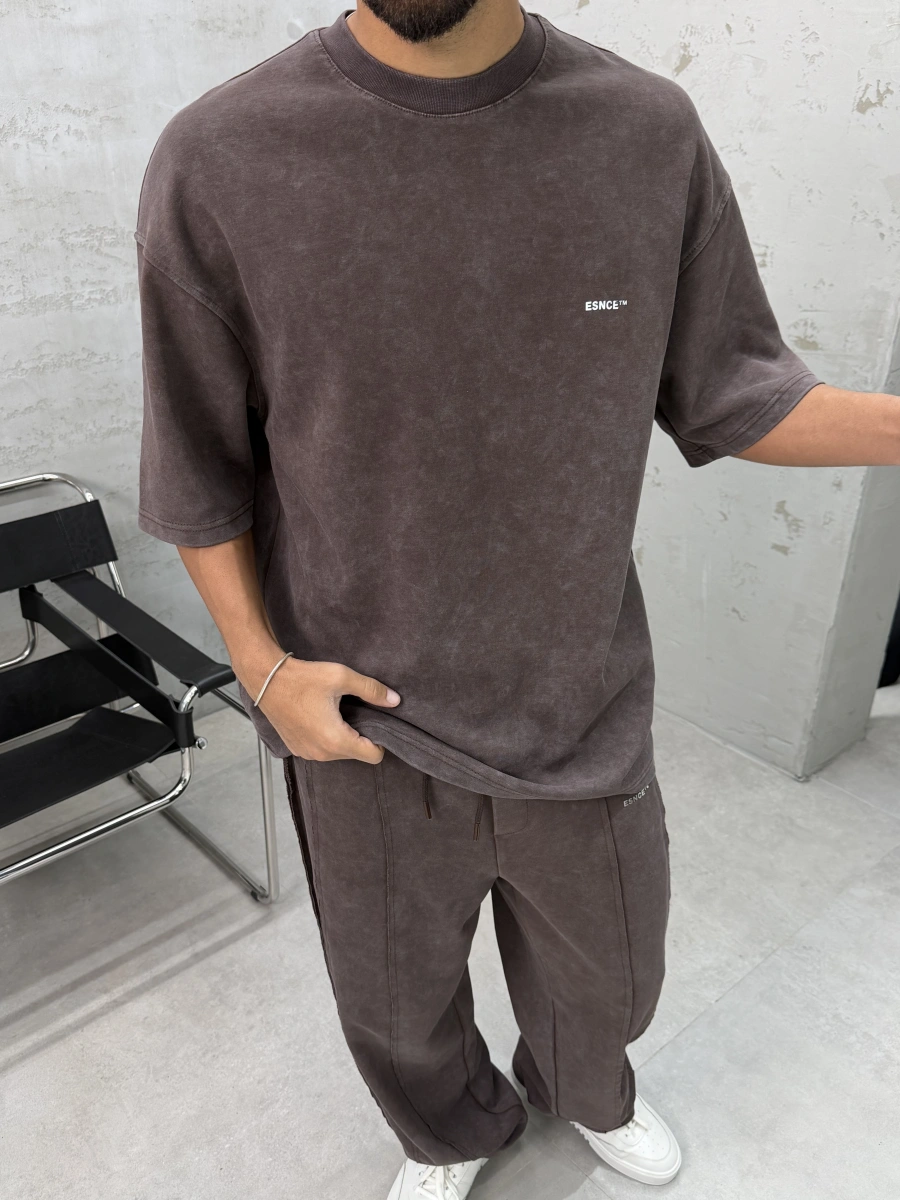 Kahve Premium Yıkamalı Oversize Eşofman Takım