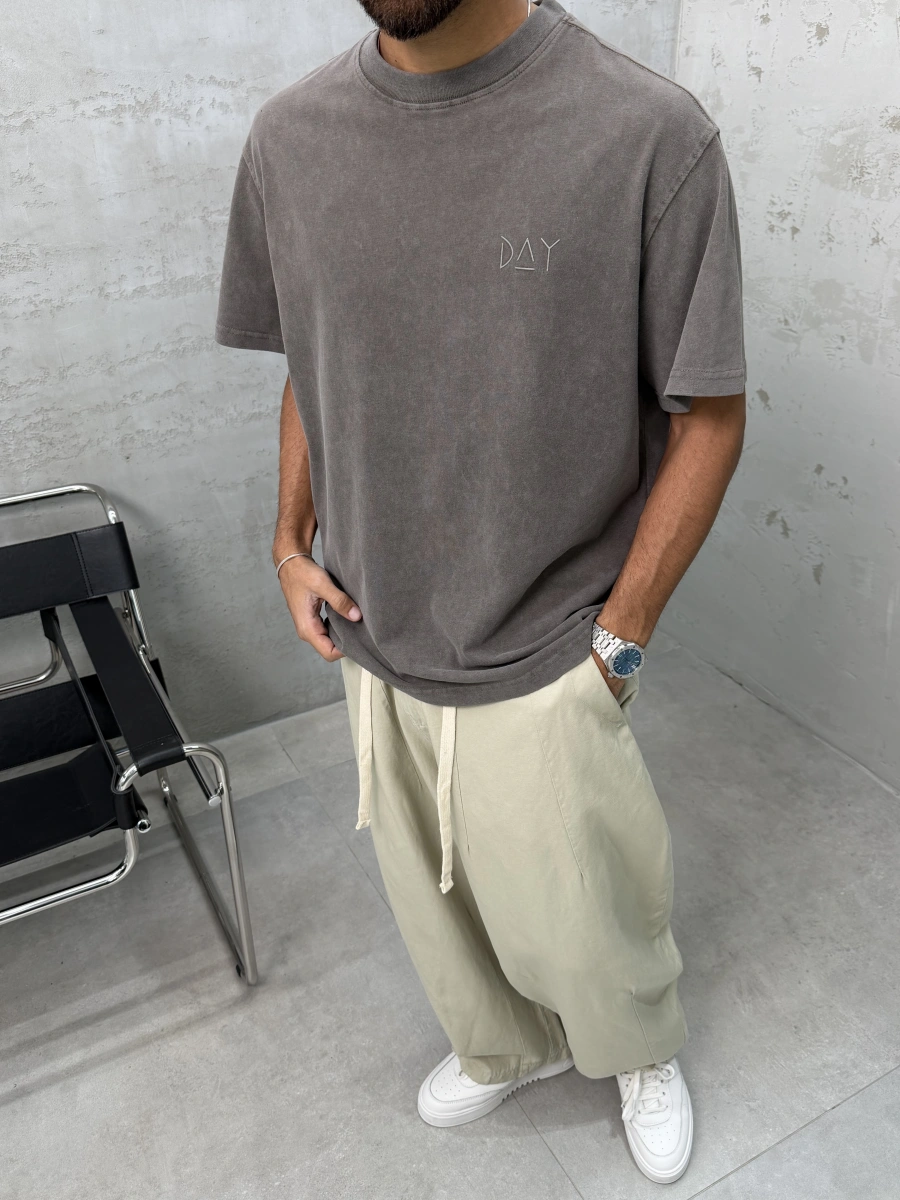 Day Kahve Yıkamalı Oversize T-Shirt