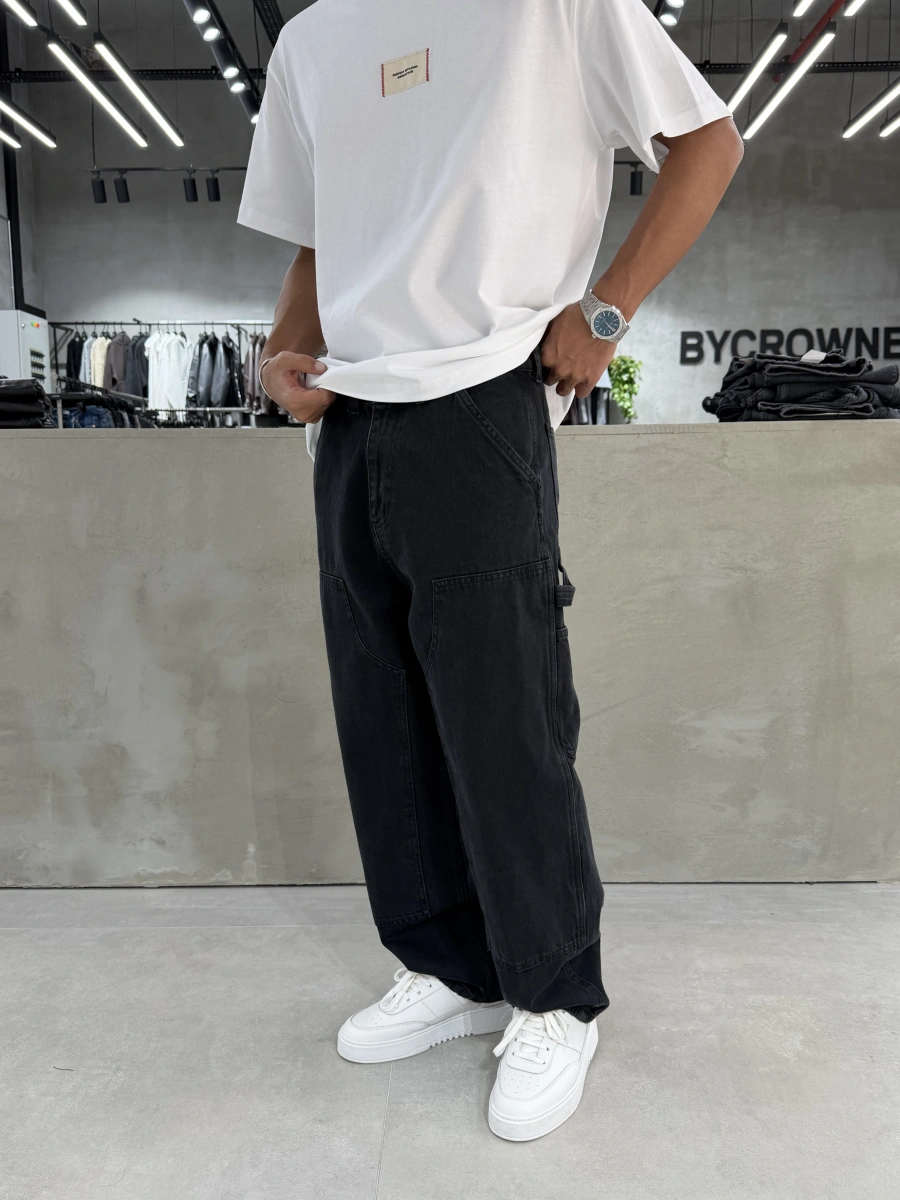Siyah Dikişli Denim Bol Kalıp Baggy