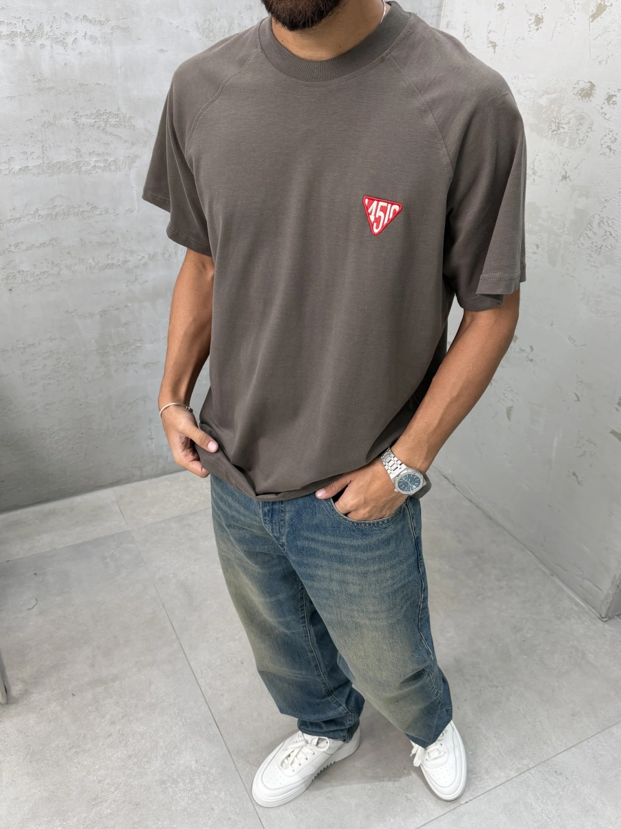 Kahve Süper Minimal Baskılı Oversize T-Shirt