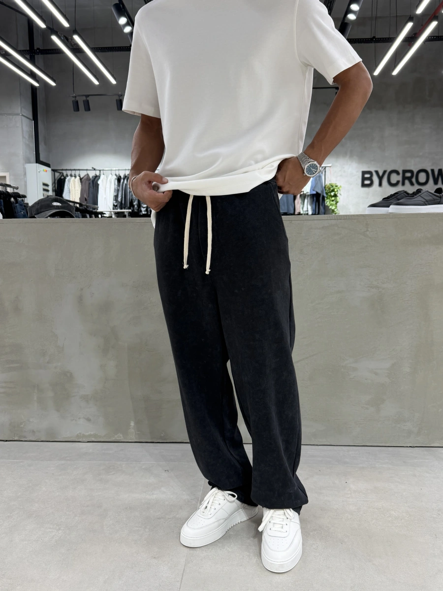 Siyah Yıkamalı Comfort Bol Kalıp Eşofman