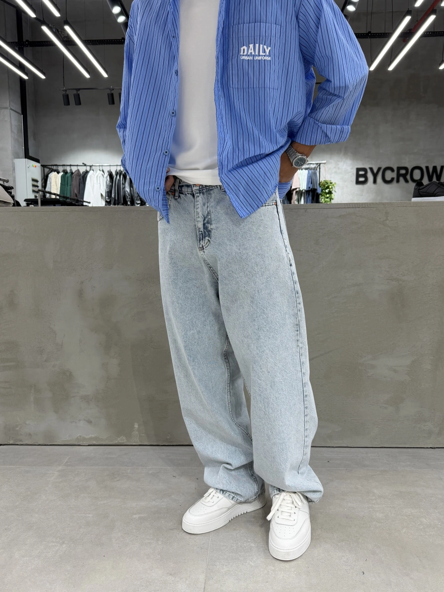 Buz Mavi Loose Bol Kalıp Baggy Jean