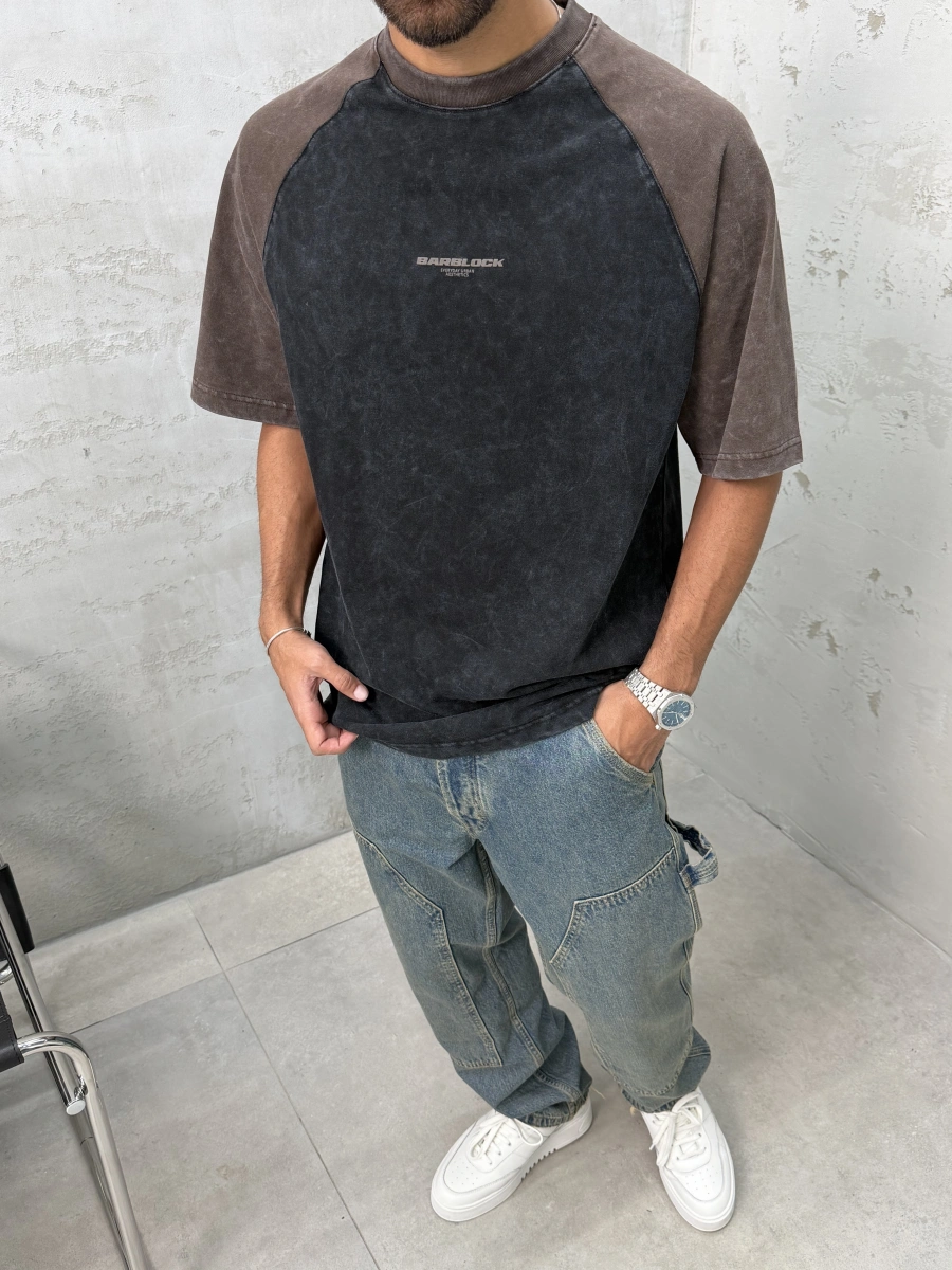 Barblock Siyah Yıkamalı Oversize T-shirt