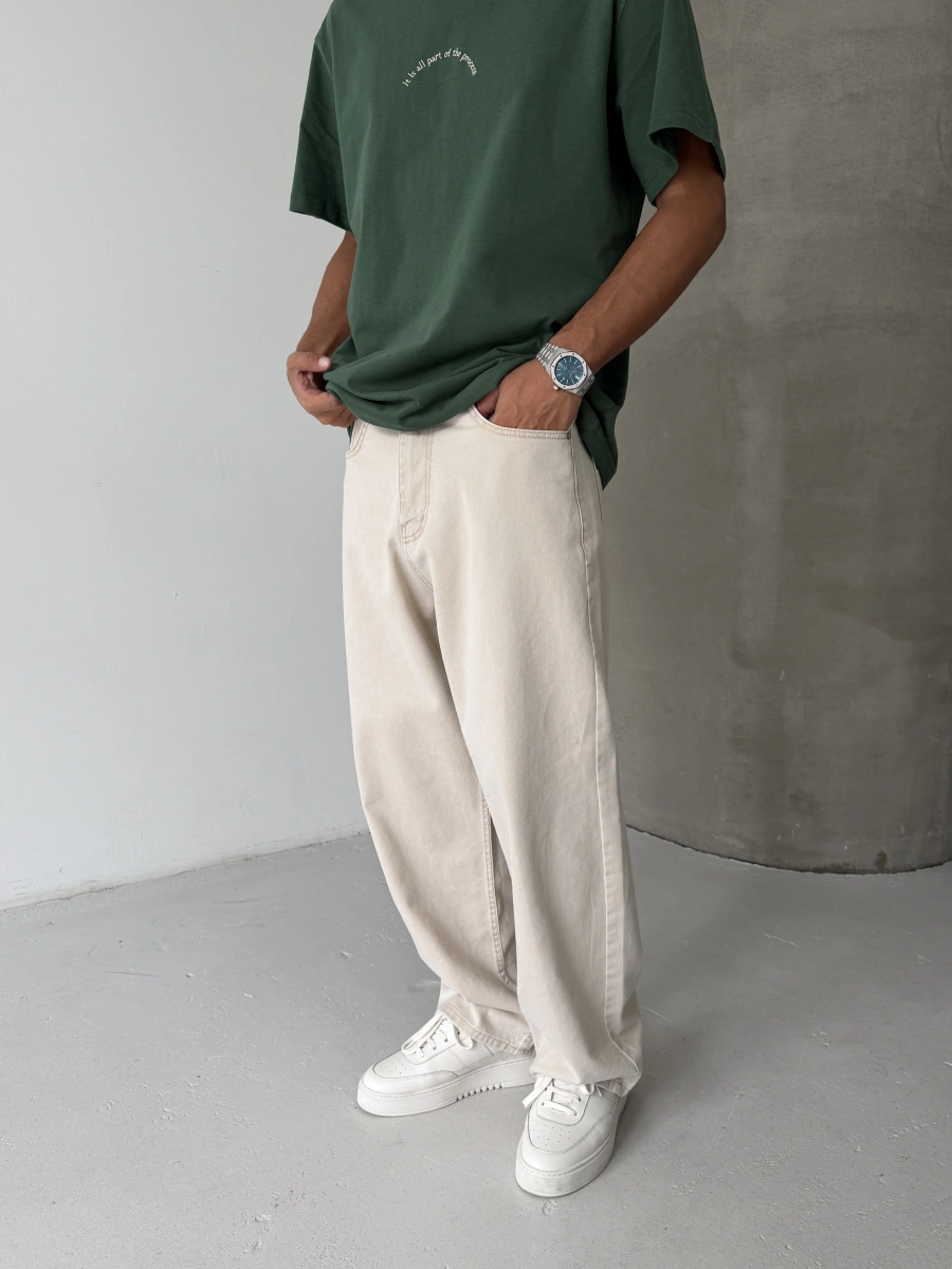 Krem Bol Kalıp Baggy Jean