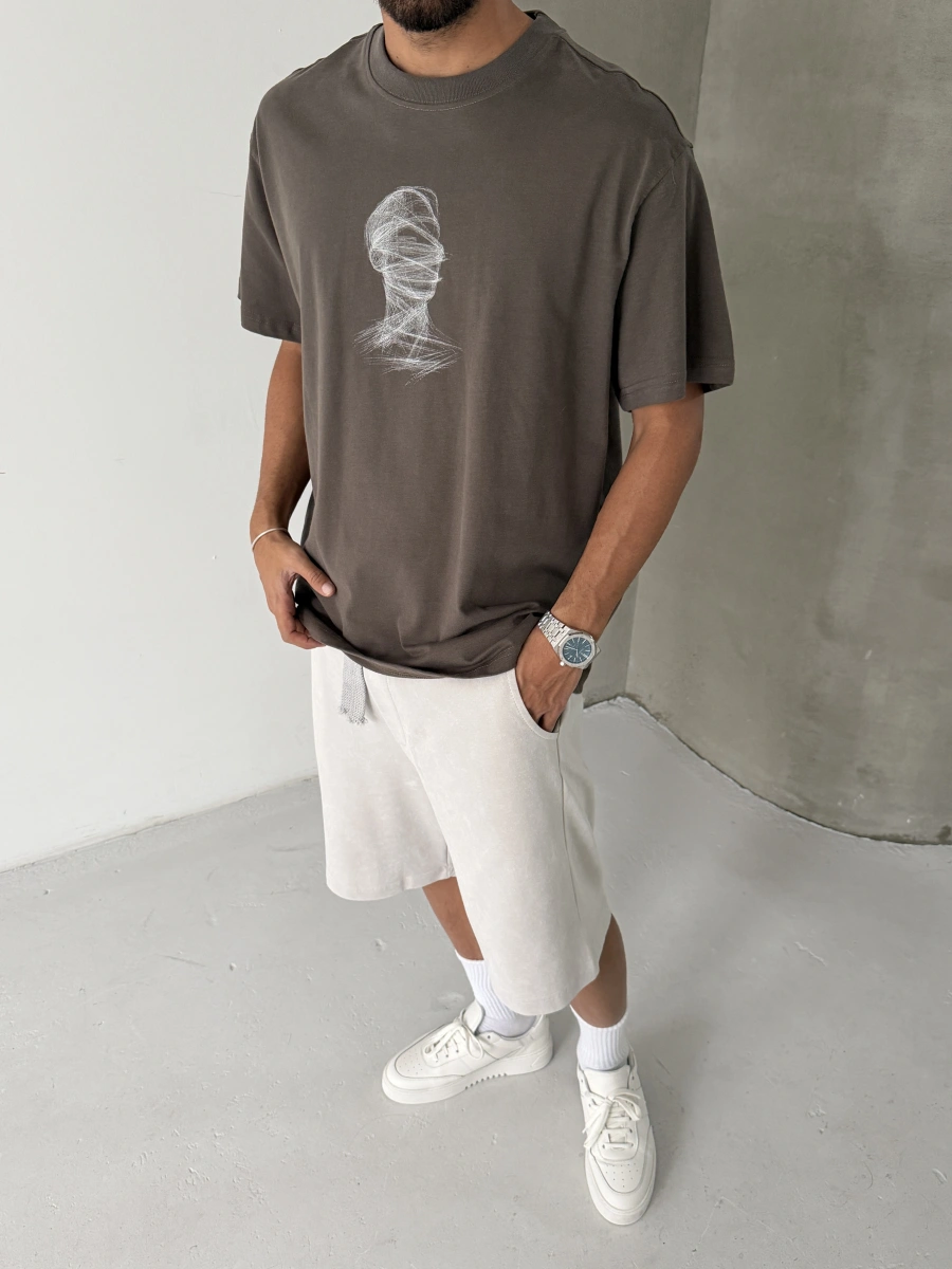 Kahverengi Baskılı Oversize T-shirt