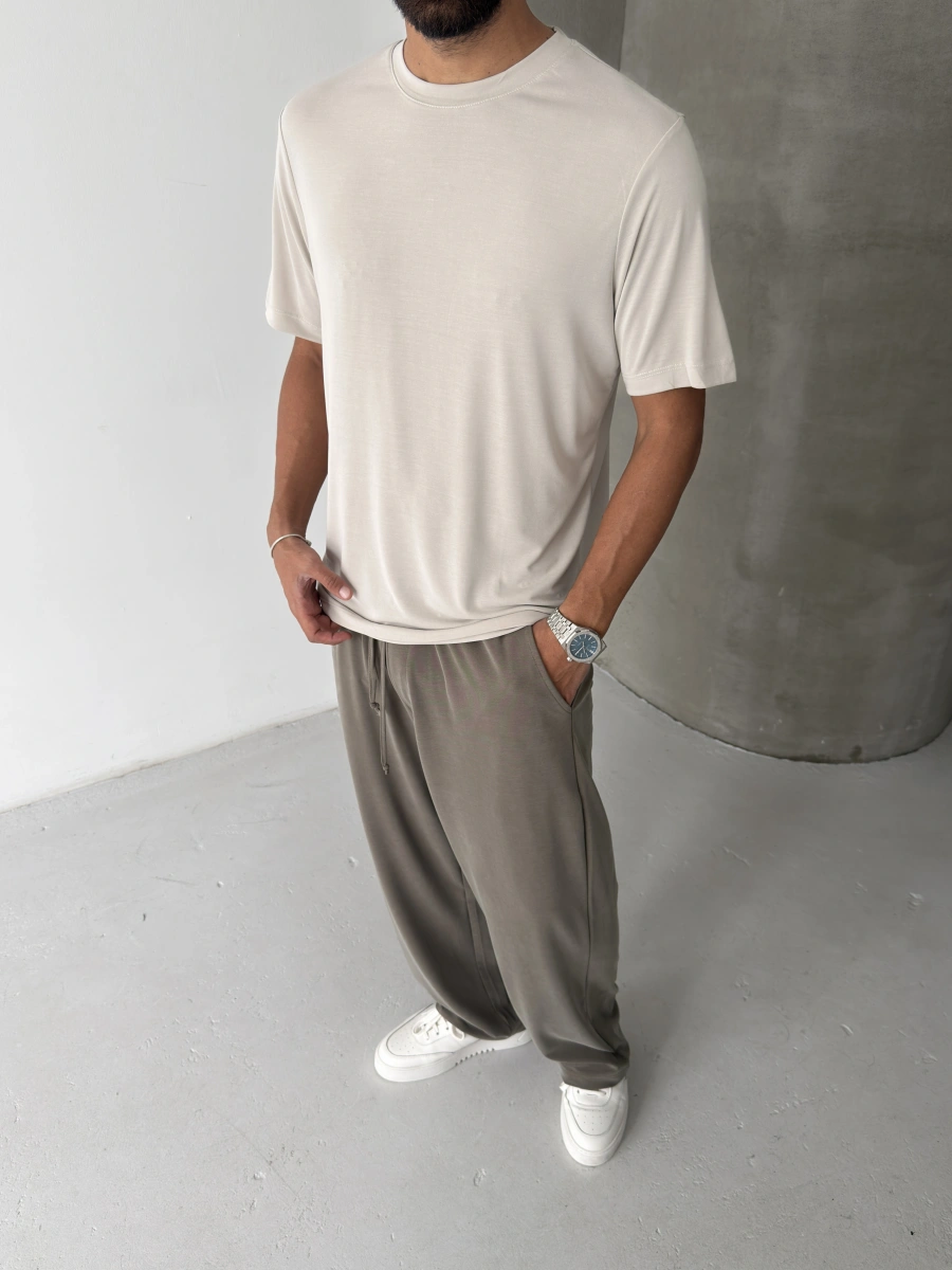 Krem Modal Kumaş Regular T-shirt