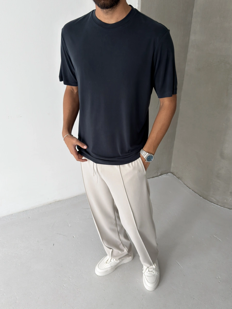 Siyah Modal Kumaş Regular T-shirt
