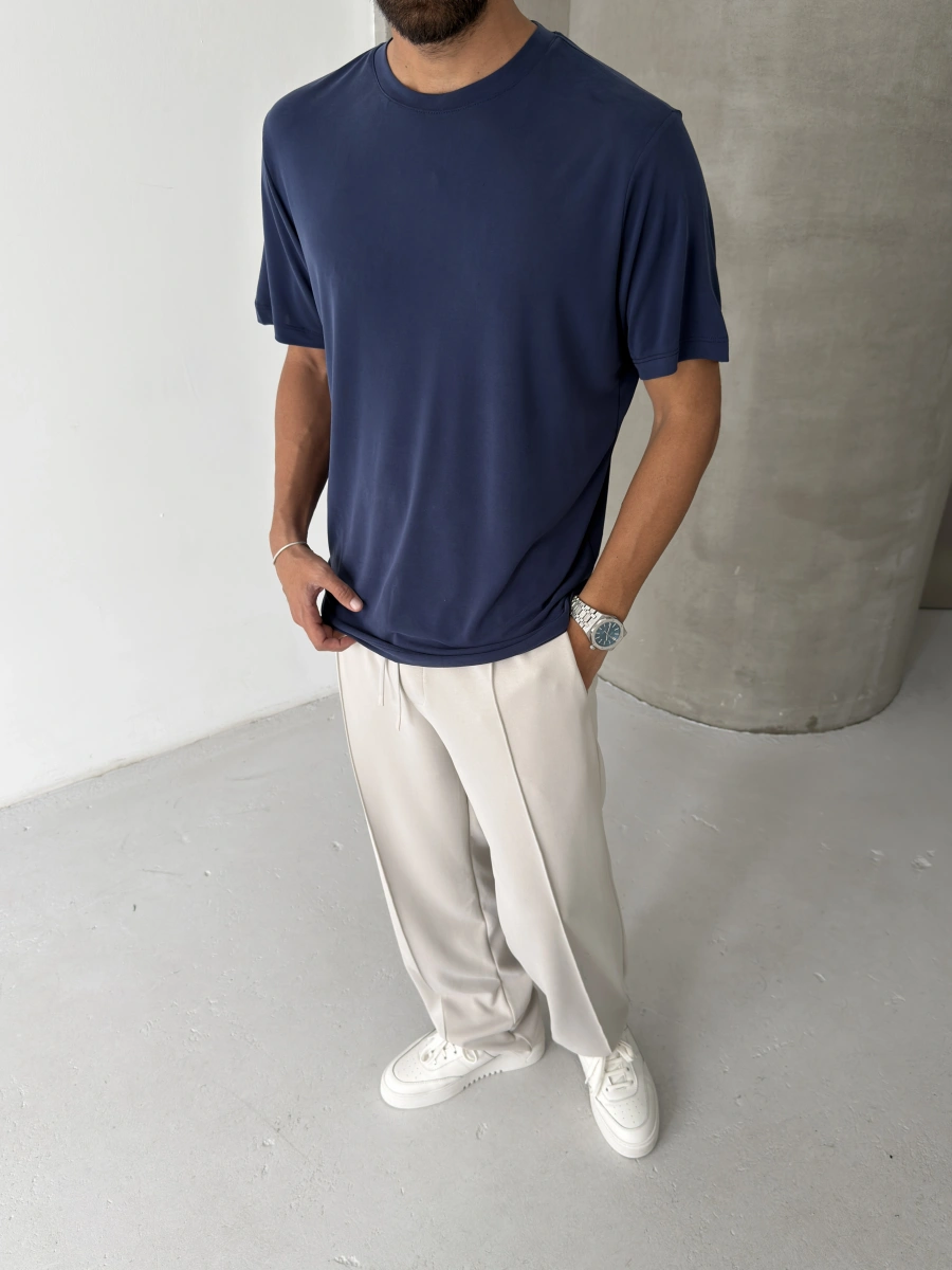 Lacivert Modal Kumaş Regular T-shirt