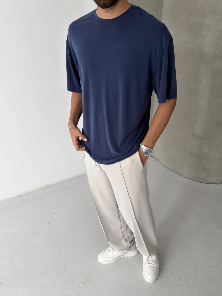 Lacivert Modal Kumaş Oversize T-shirt