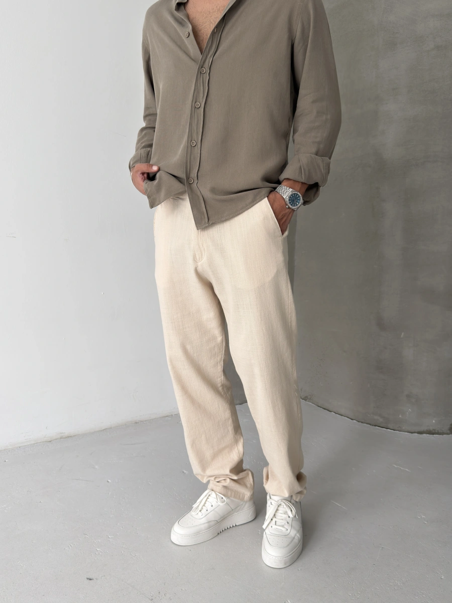 Krem Regular Kalıp Keten Baggy