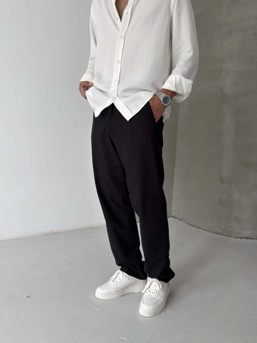 Siyah Regular Kalıp Keten Baggy