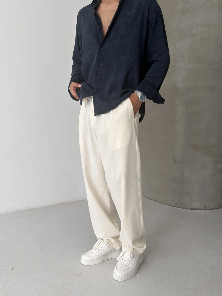 Krem Premium Linen Kumaş Bol Kalıp Baggy