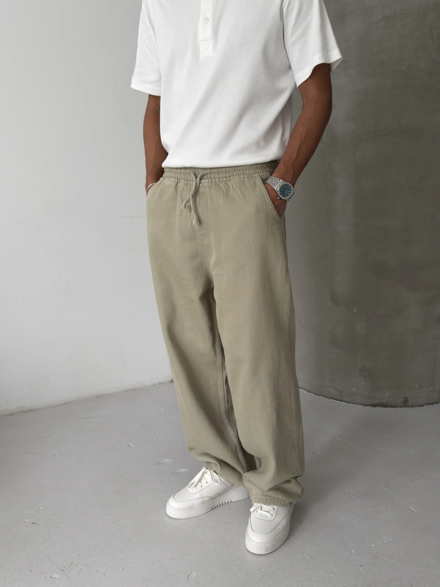 Yeşil Gabardin Ekstra Bol Baggy Pantolon