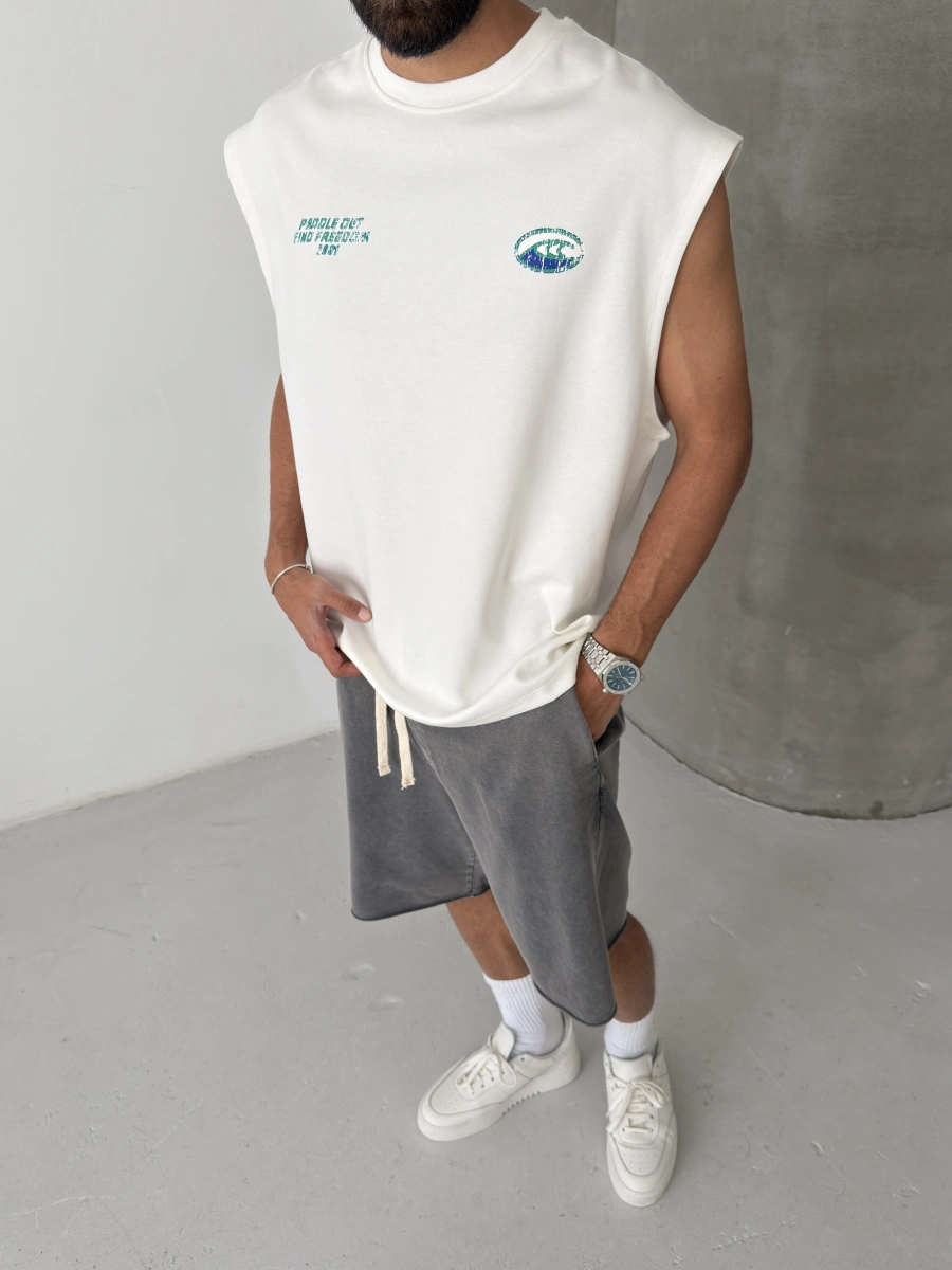 Beyaz Baskı Detay Oversize Atlet