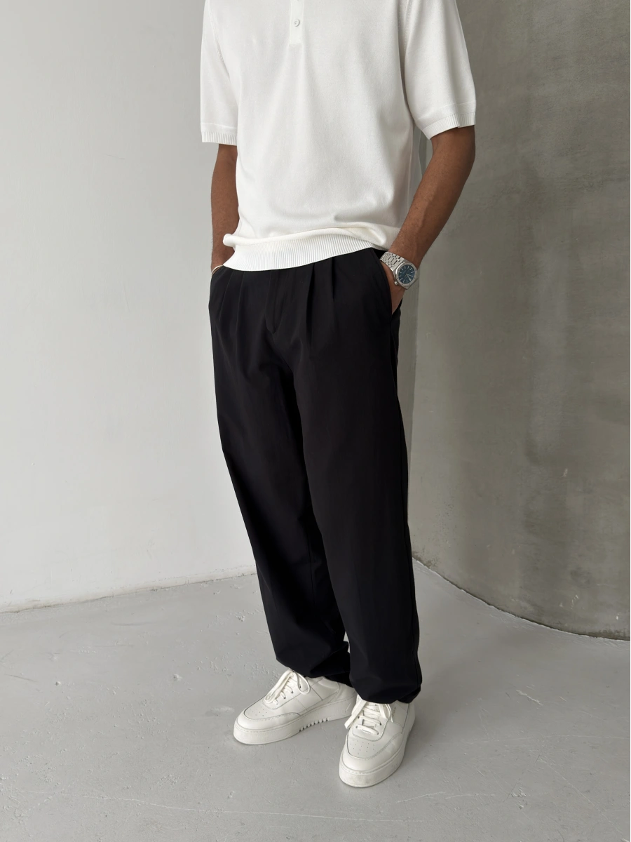 Siyah Premium Linen Kumaş Bol Kalıp Baggy