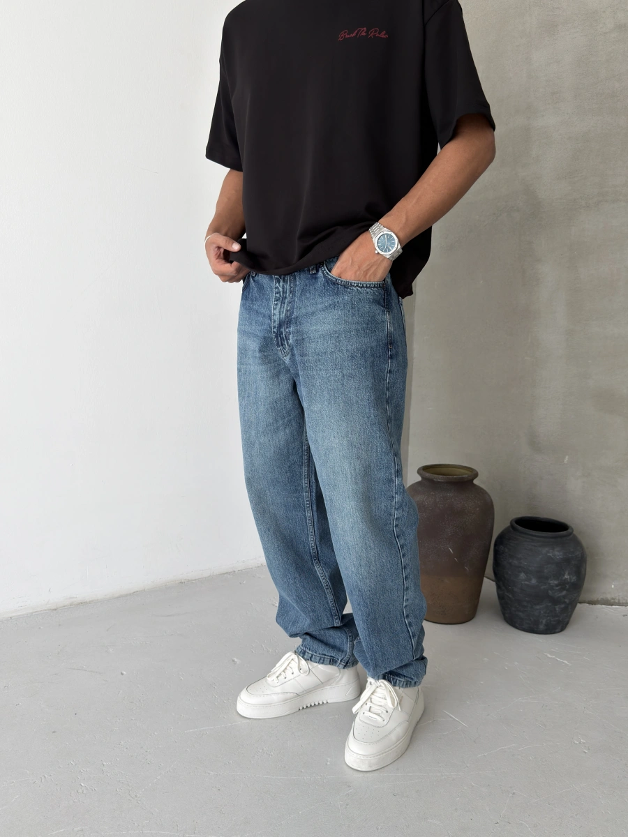 Mavi Yıkamalı Street Baggy Jean