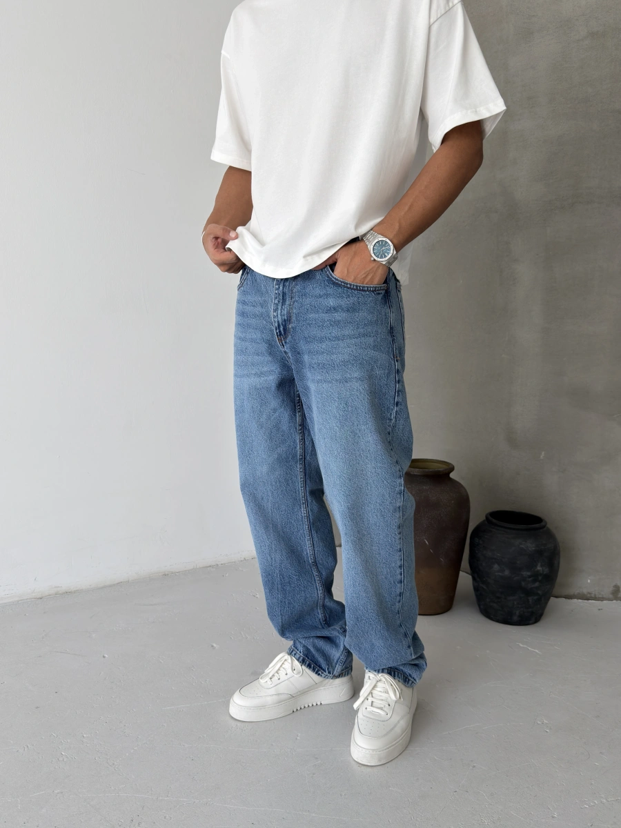Mavi Dark Blue Bol Kalıp Baggy Jean