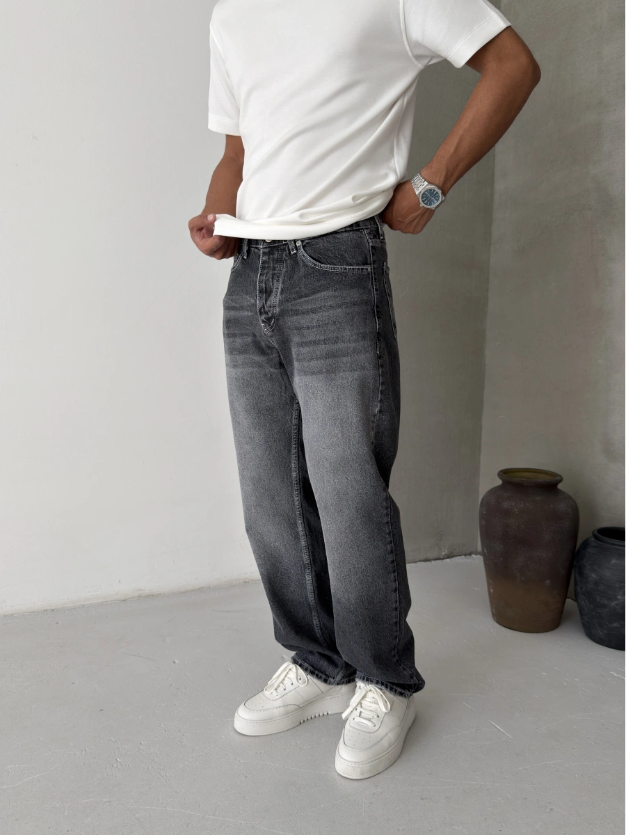 Antrasit Cep Baskı Regular Baggy Jean