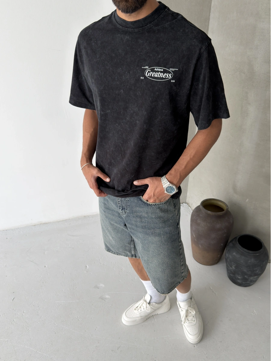 Siyah Yıkamalı Greatness Oversize T-shirt