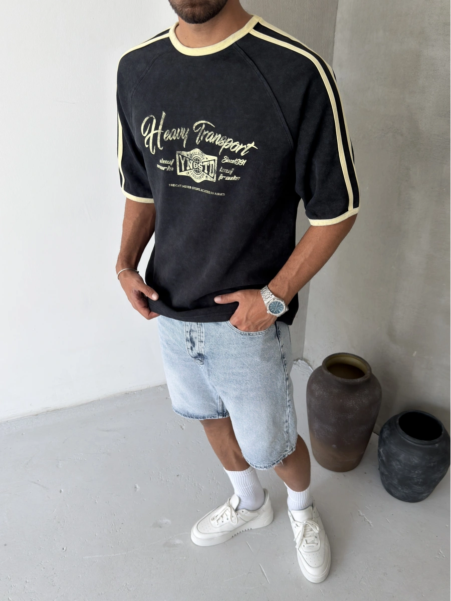 Siyah Heavy Baskılı Oversize T-shirt